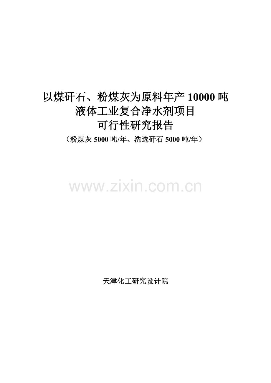 年产10000吨液体复合净水剂(粉煤灰煤矸石为原料)建设可行性研究报告.doc_第1页