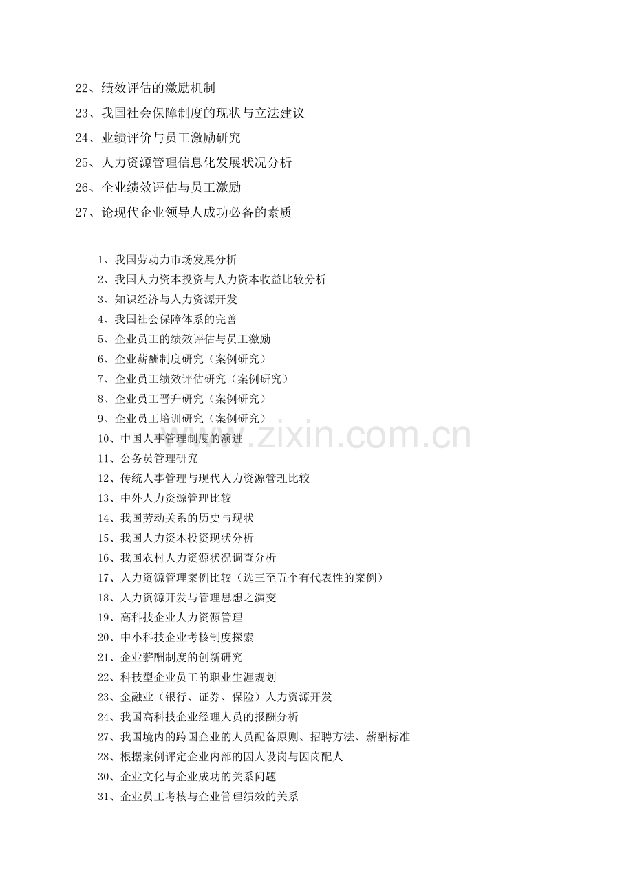 2012年人力资源管理专业毕业论文选题参考.doc_第2页