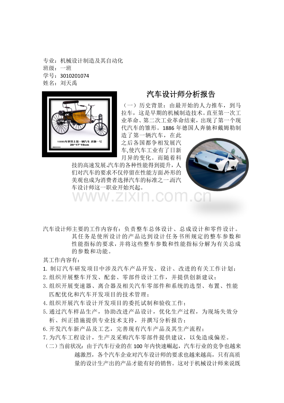 汽车设计师分析报告.doc_第1页