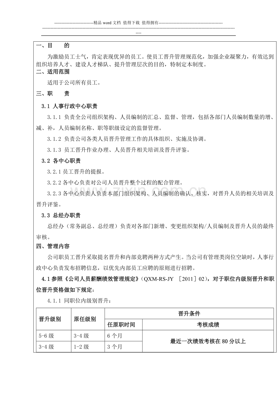 员工晋升制度、附员工晋升表一.doc_第1页