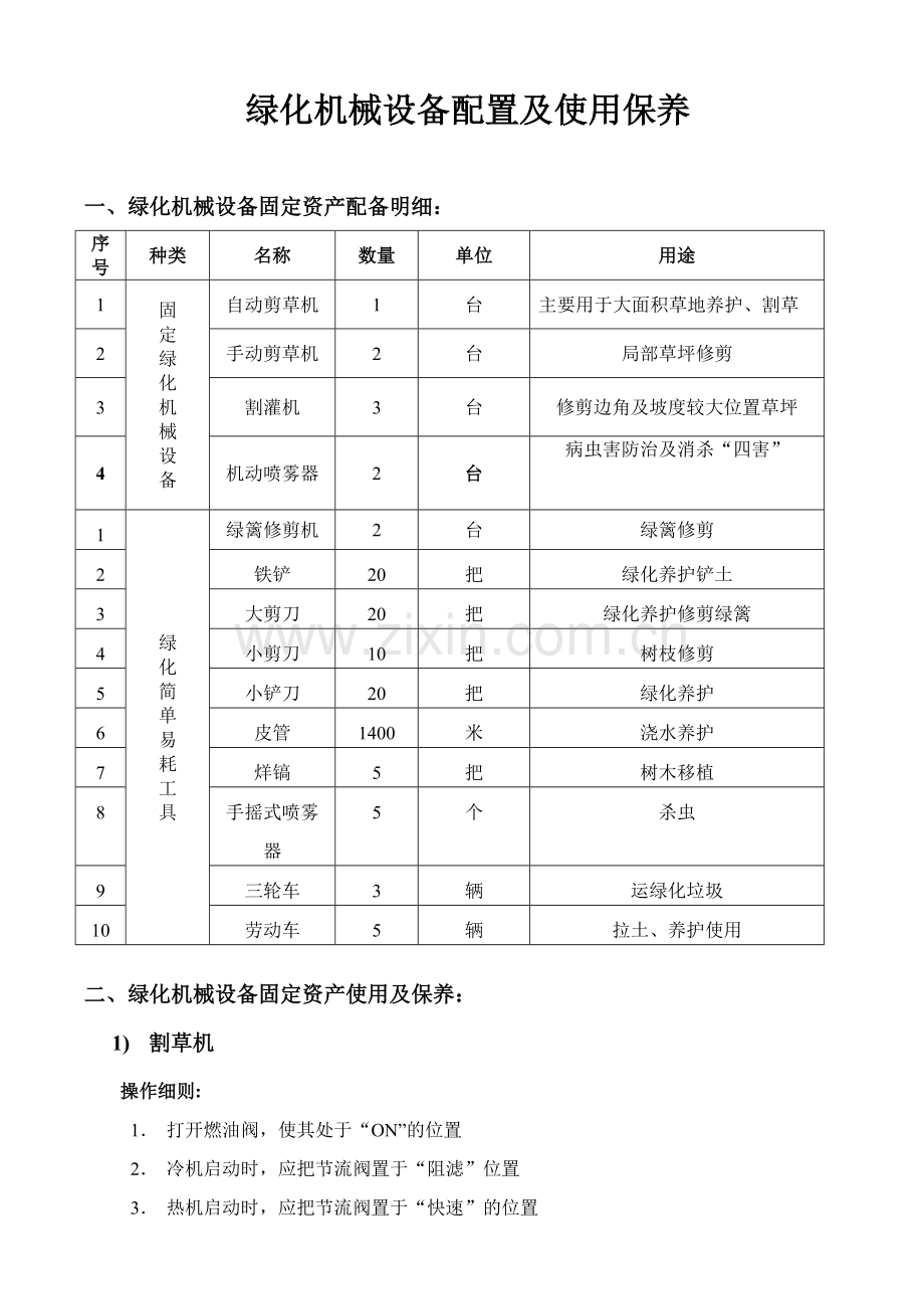 绿化机械设备配置及使用与保养、药剂种类及管理.doc_第1页