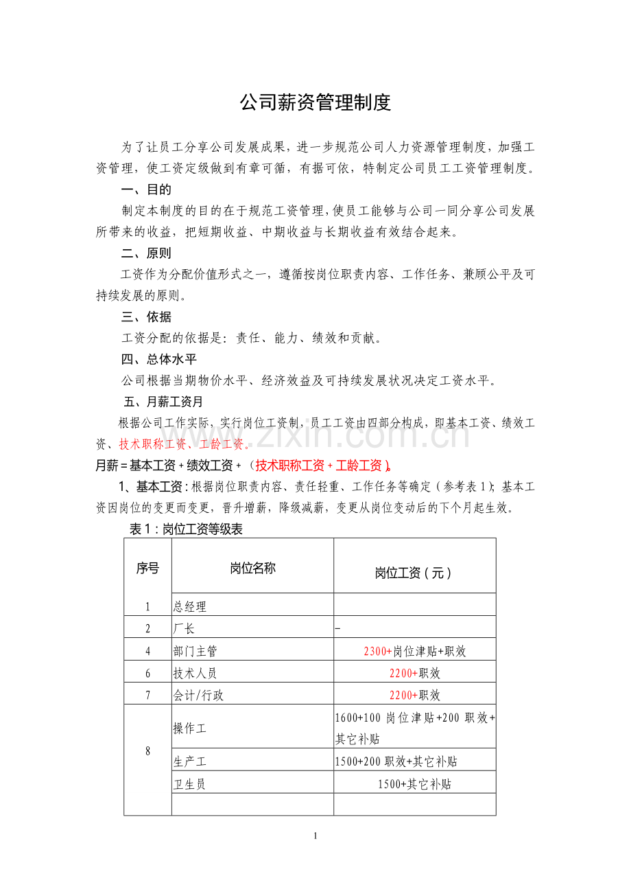 公司员工薪资定级管理制度.doc_第1页