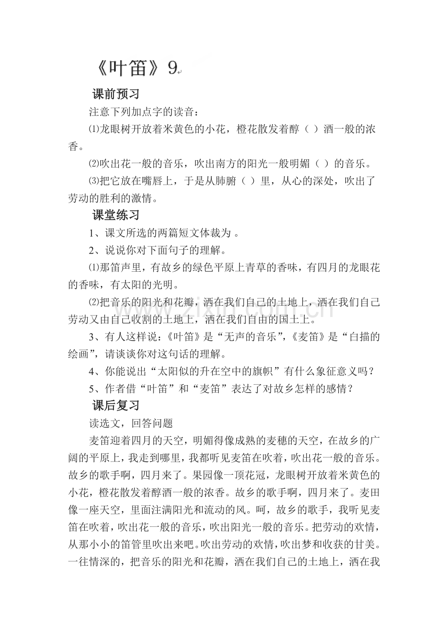 叶笛课时练习题1.doc_第1页