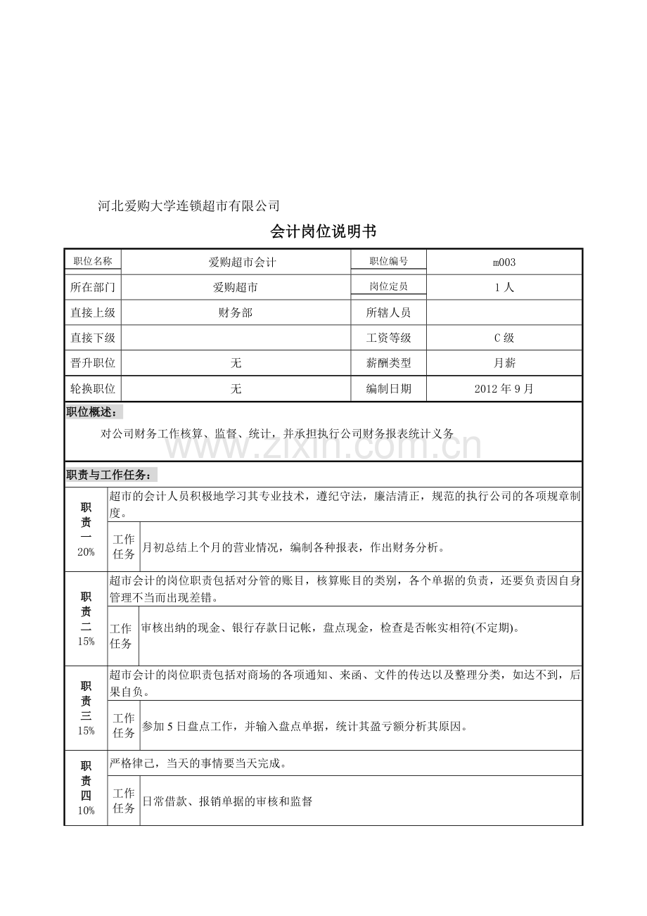 超市会计岗位说明书.doc_第1页