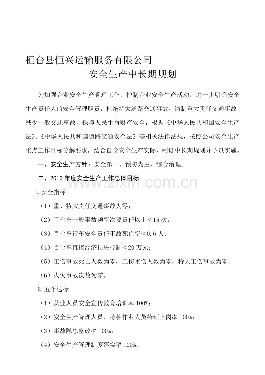 公司安全生产中长期规划.doc_第1页