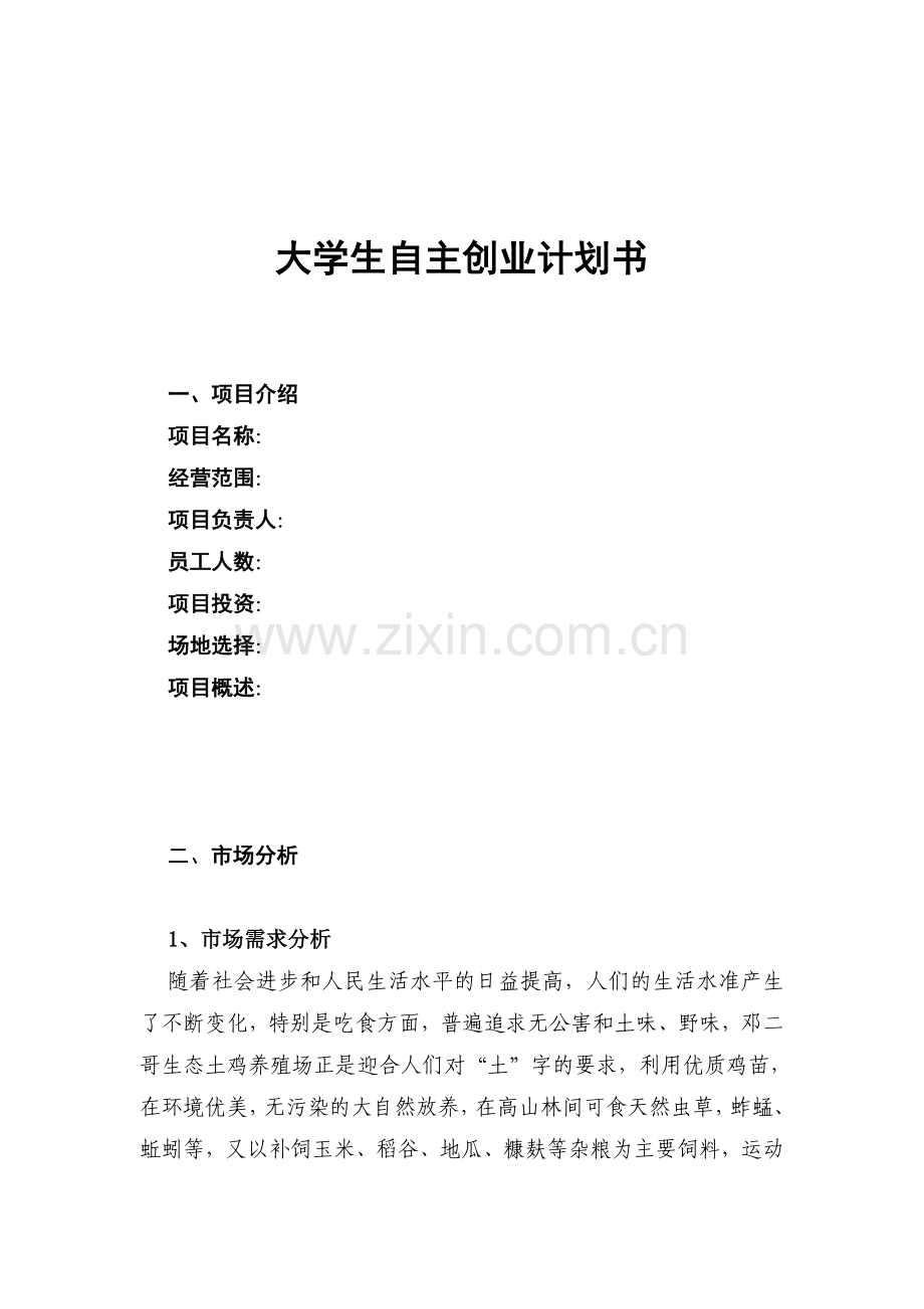 2创业计划书(样本).doc_第1页