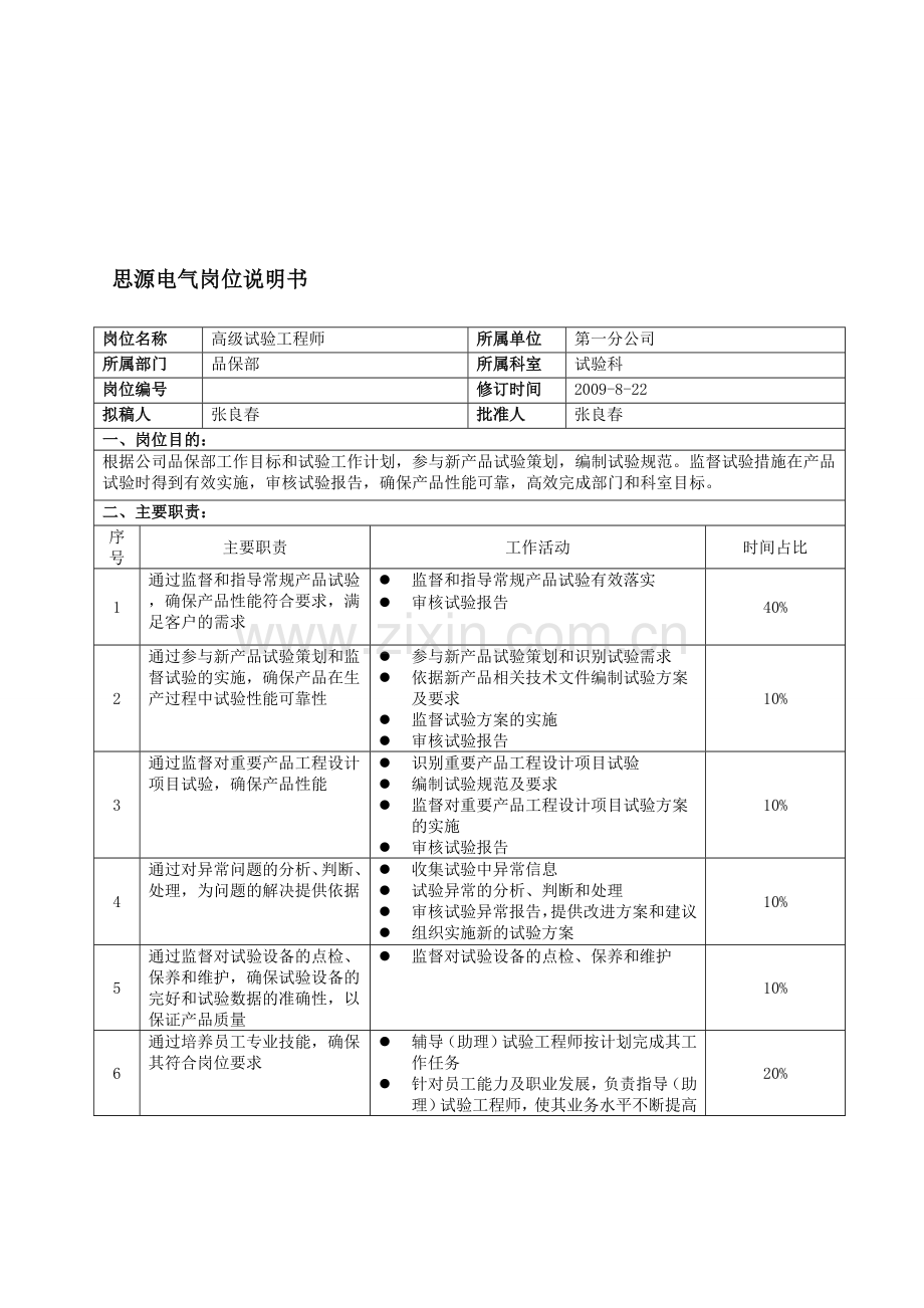 岗位说明书-高级试验工程师.doc_第1页