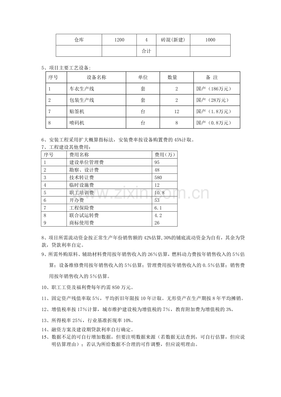 工程经济课程设计任务书-(10级内衣项目).doc_第2页
