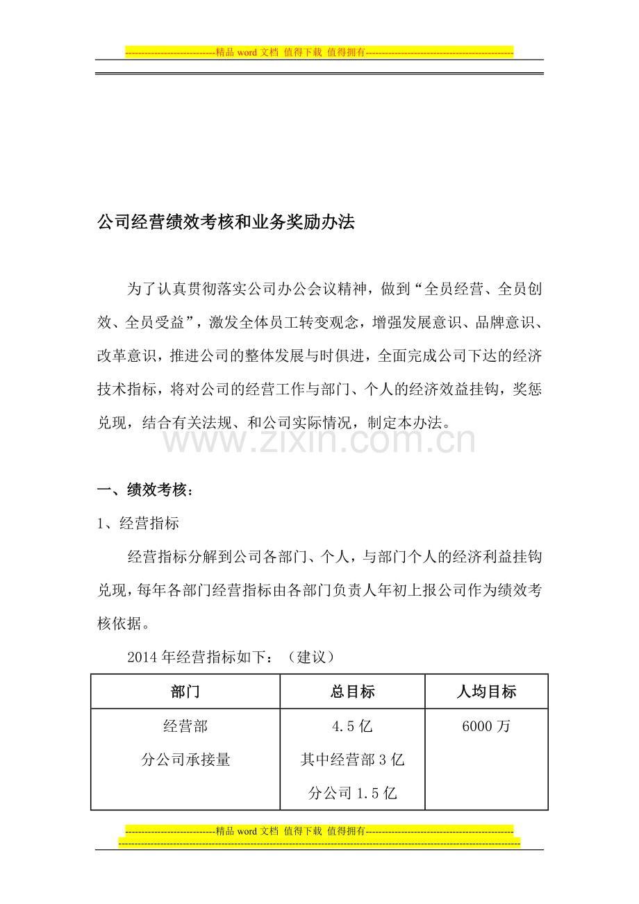 公司经营绩效考核和业务奖励办法..doc_第1页