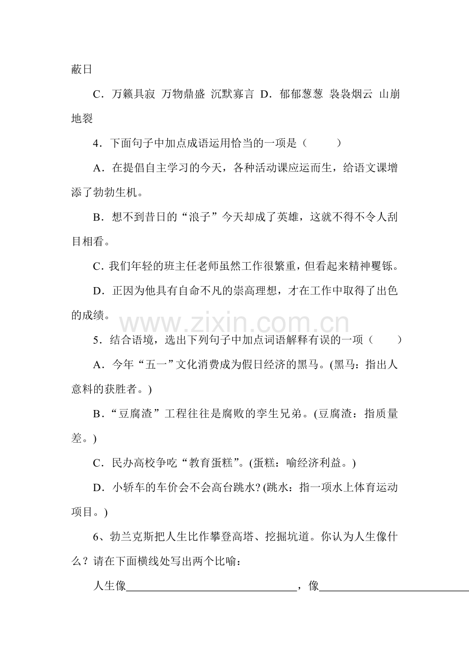 湖北省通山县杨芳中学九年级语文下册第三单元自测题.doc_第2页