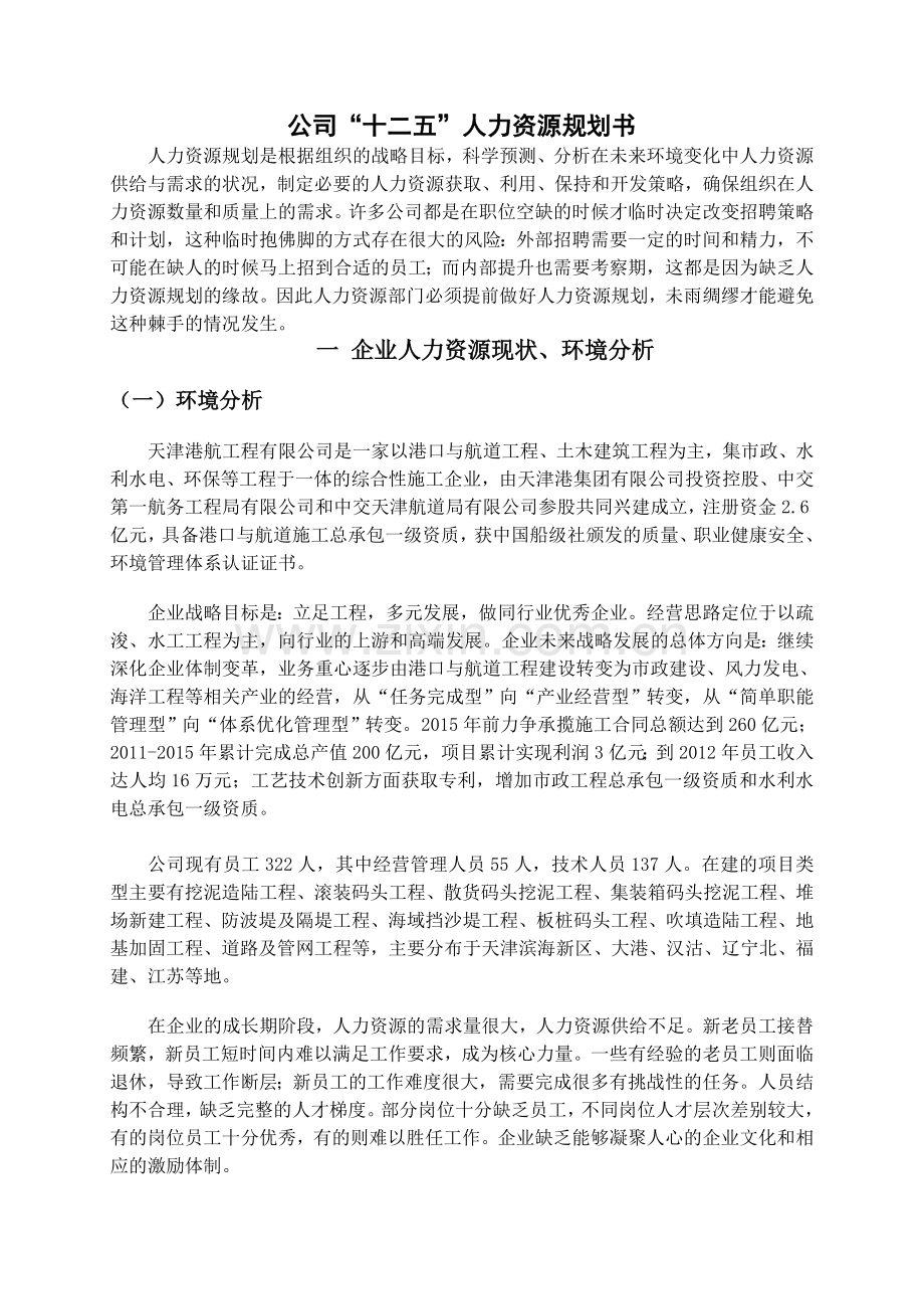 公司十二五人力资源规划书.doc_第1页