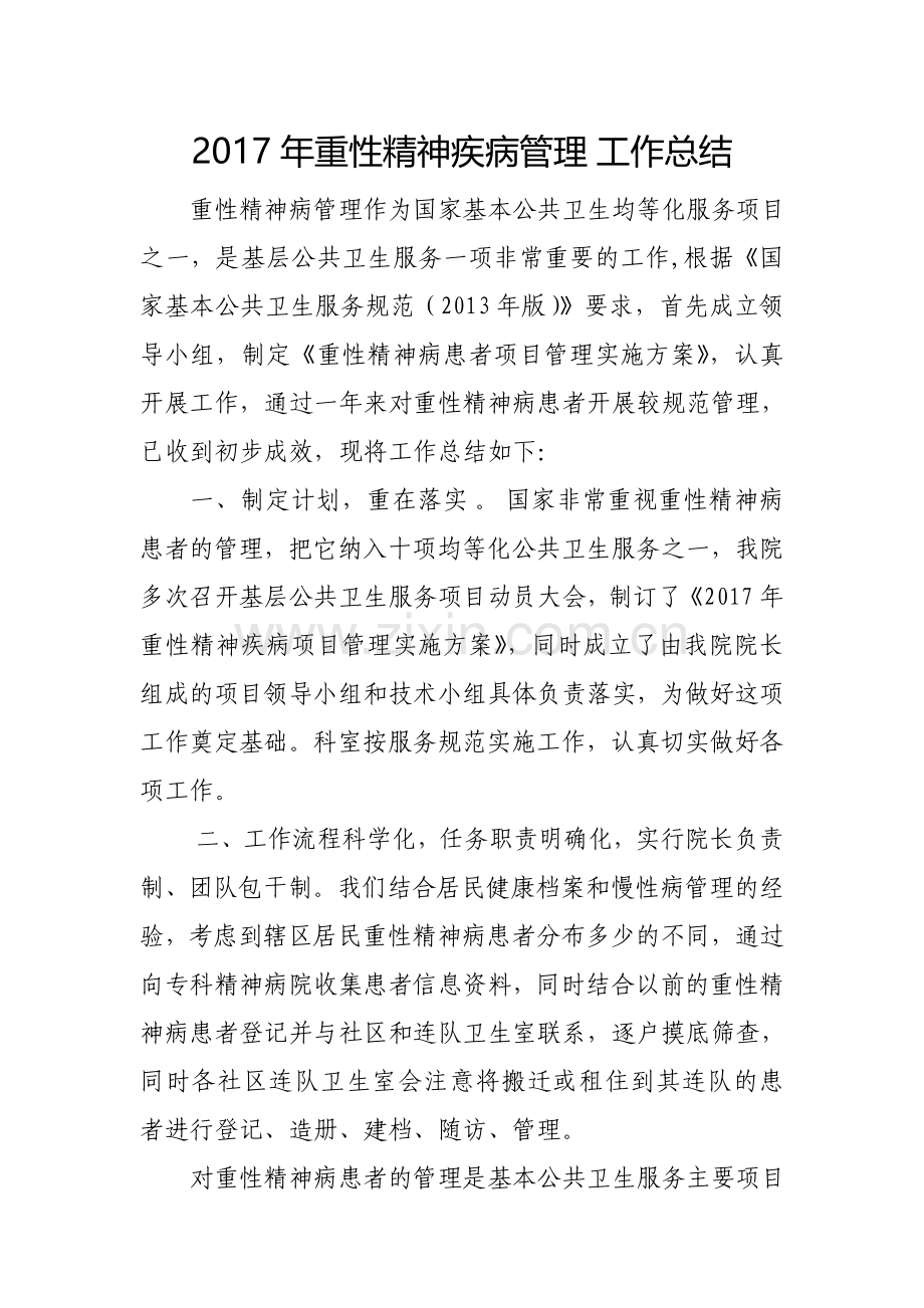 重型精神疾病工作总结.doc_第1页