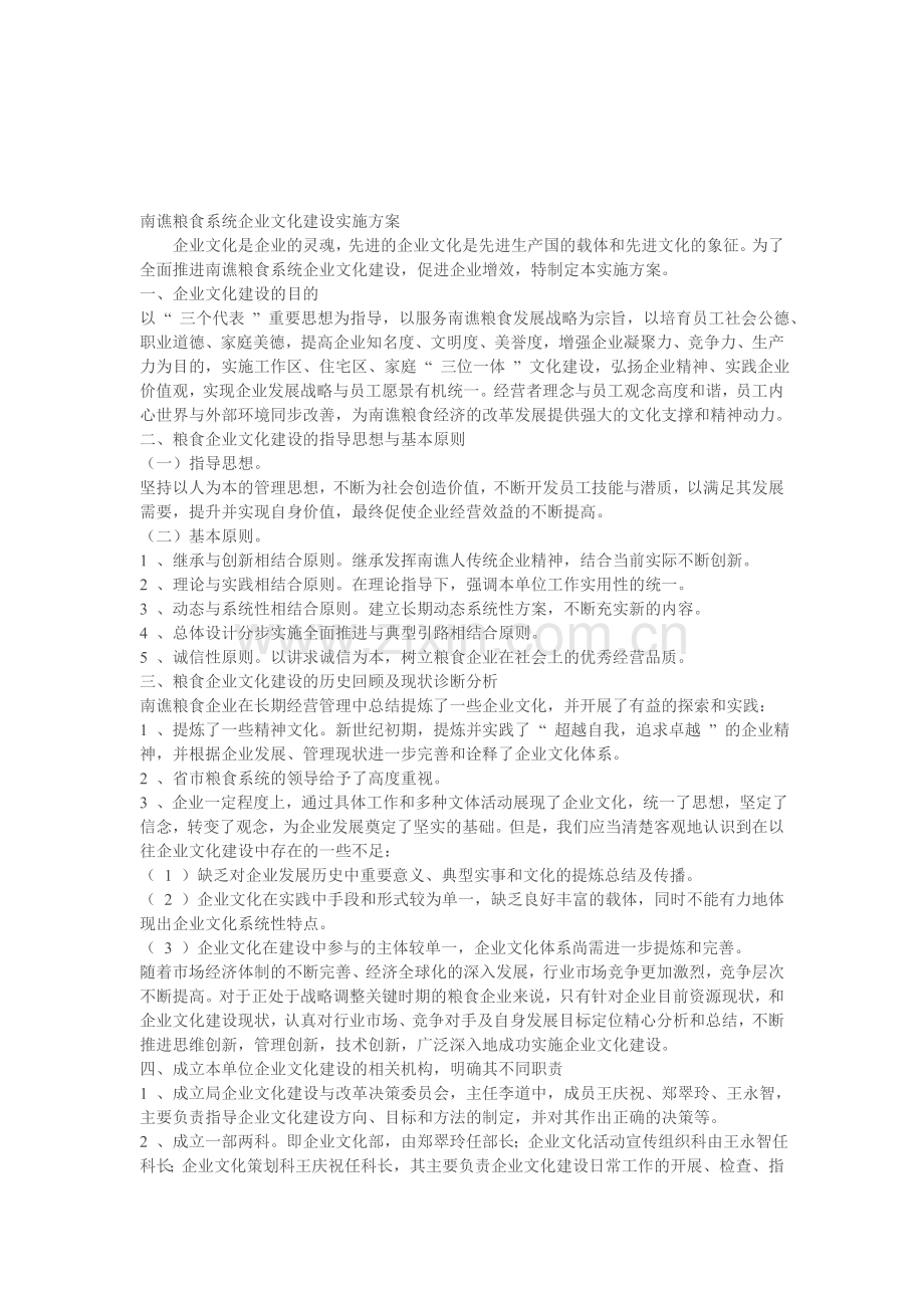 南谯粮食系统企业文化建设实施方案.doc_第1页