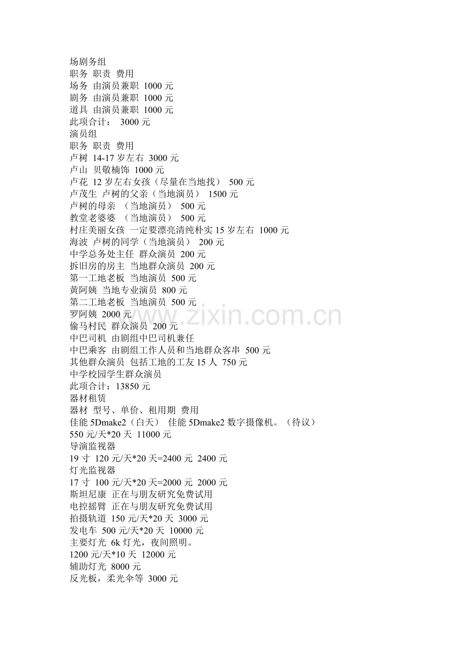 数字电影预算范本.doc_第2页