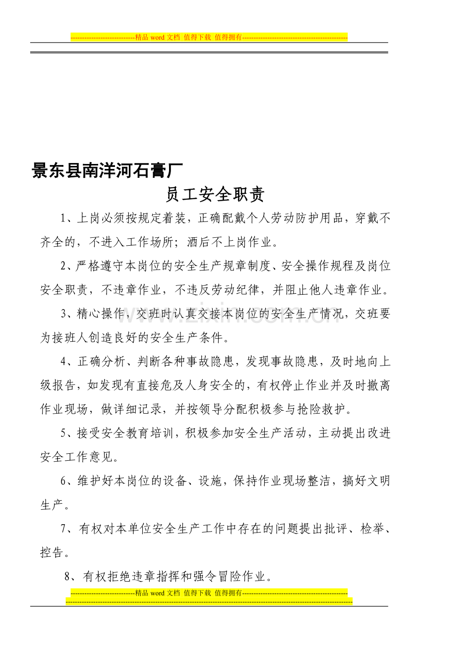 景东县南洋河石膏厂安全生产规章制度.doc_第1页