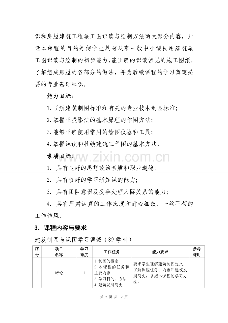 《土木工程识图》课程标准.doc_第2页