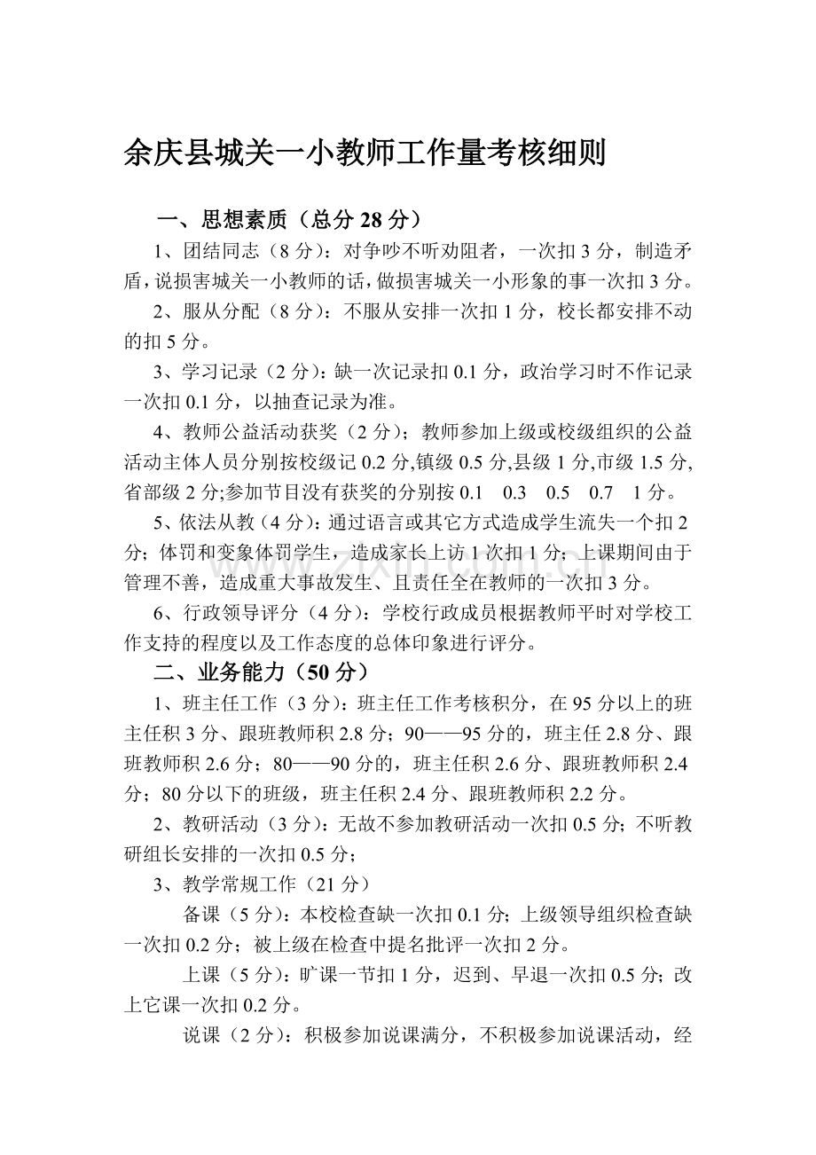 余庆县城关一小教师工作量考核细则2009年3月修改..doc_第1页