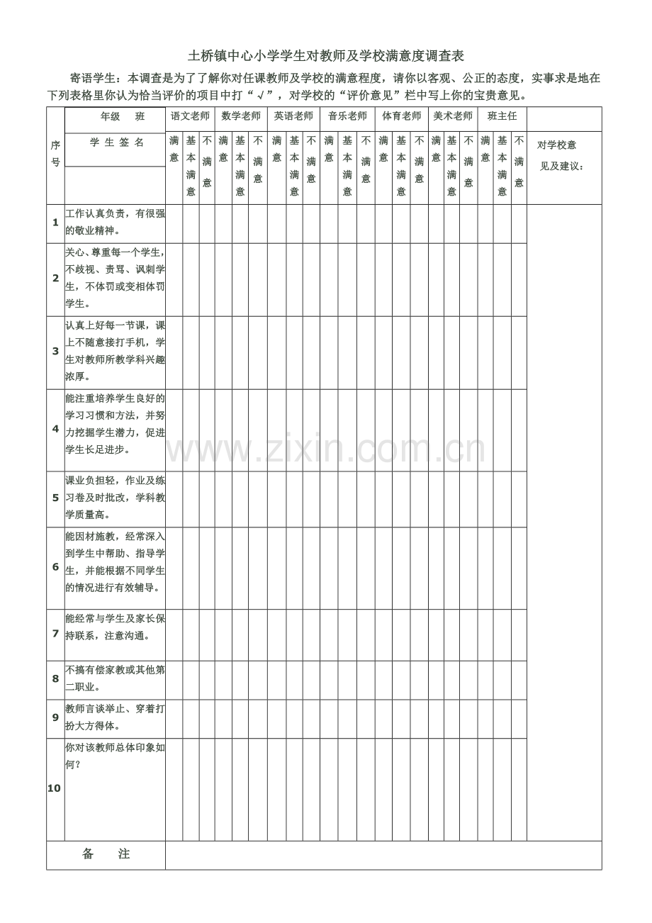 学生对教师满意度调查表.doc_第1页