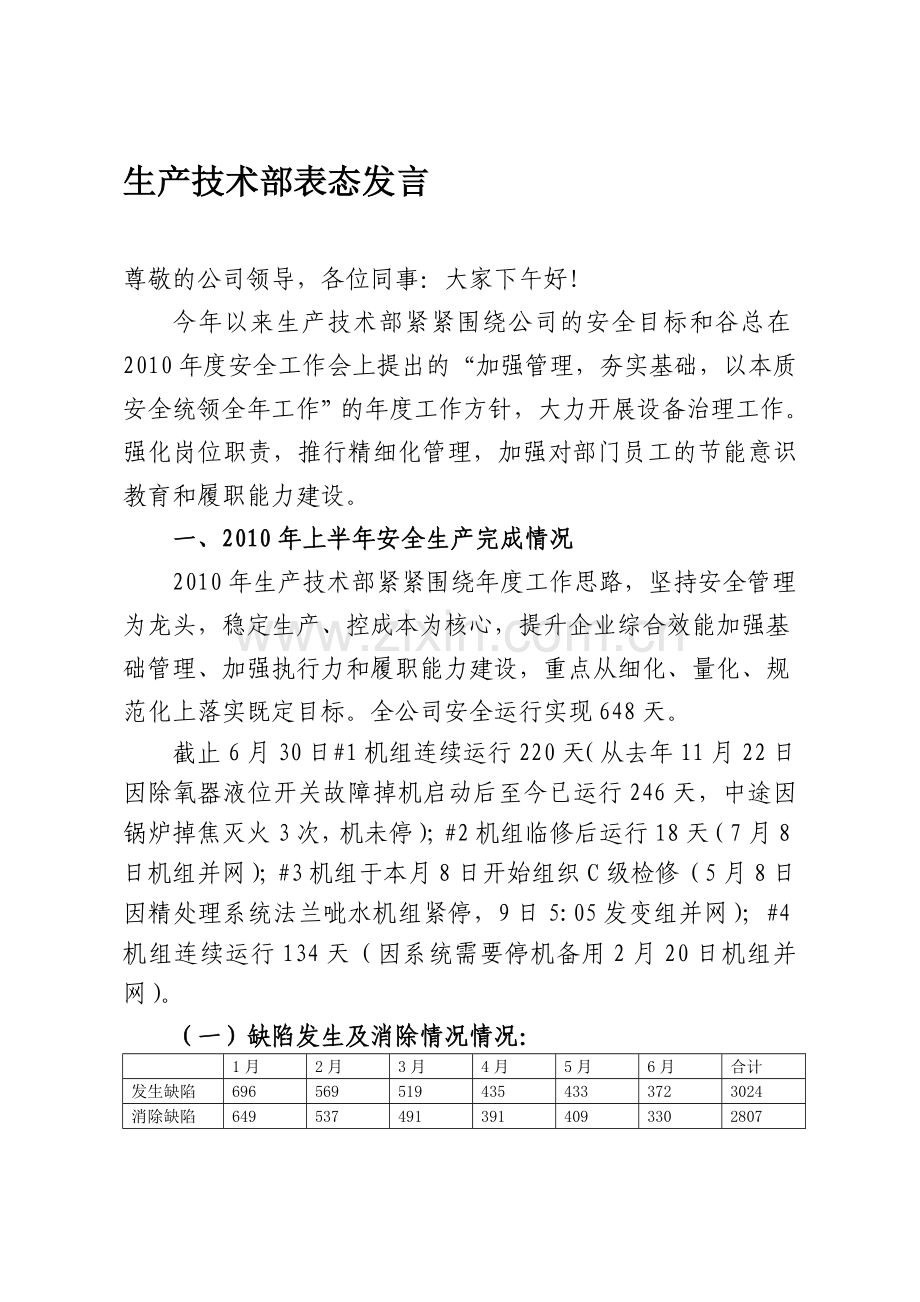 生产技术部表态发言.doc_第1页