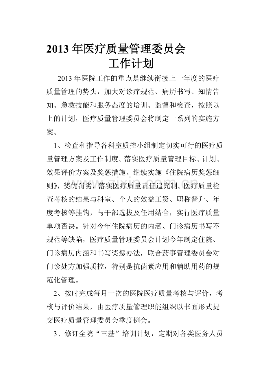 2013医疗质量管理委员计划.doc_第1页