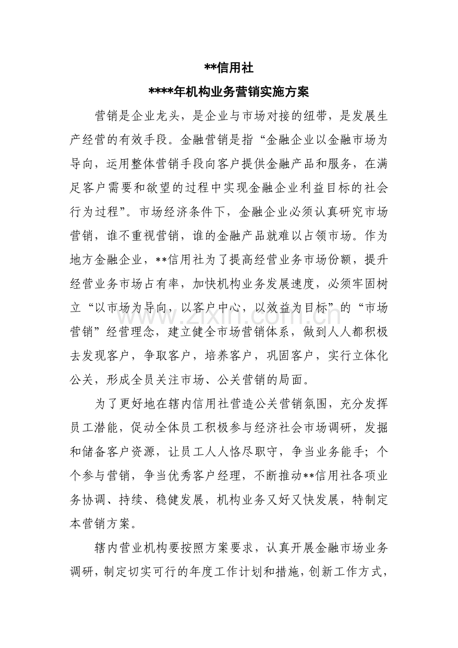 某某信用社机构业务营销方案.doc_第1页