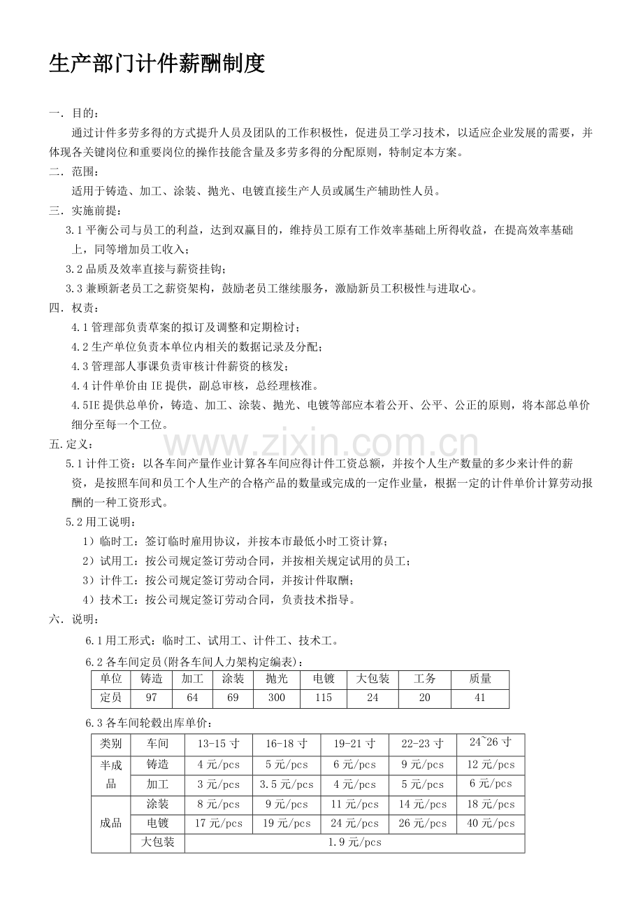 某公司生产部门计件薪酬制度.doc_第1页