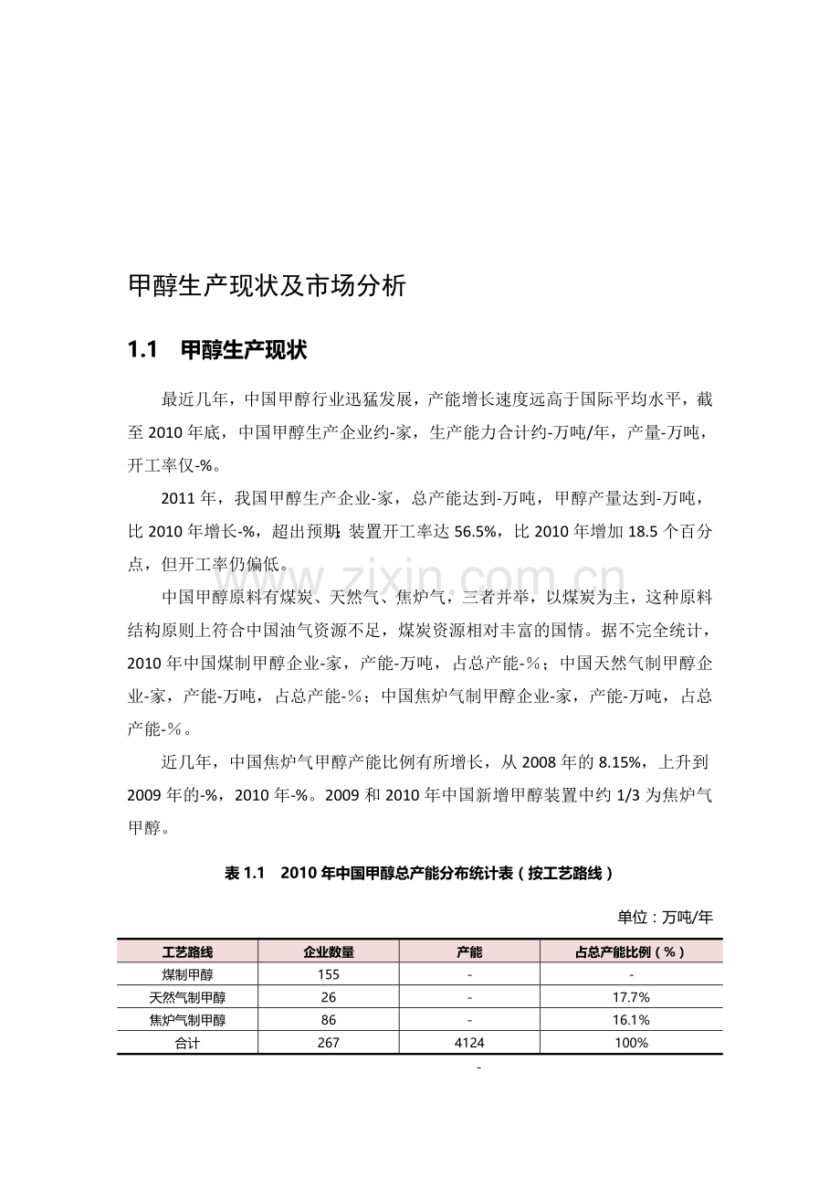 甲醇生产现状及市场分析(简版).doc_第1页
