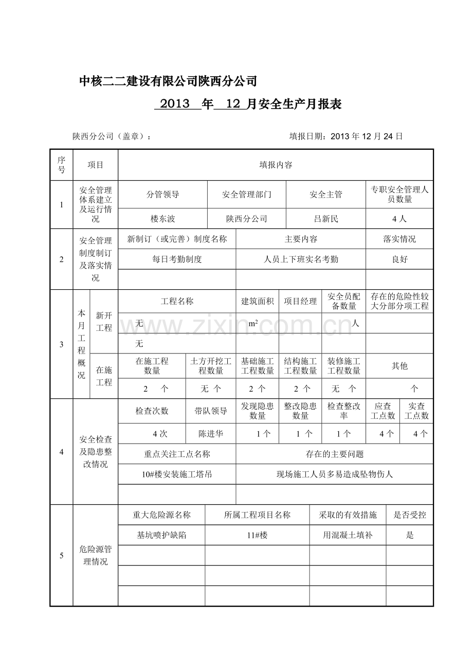安全生产月报表(分公司).doc_第1页