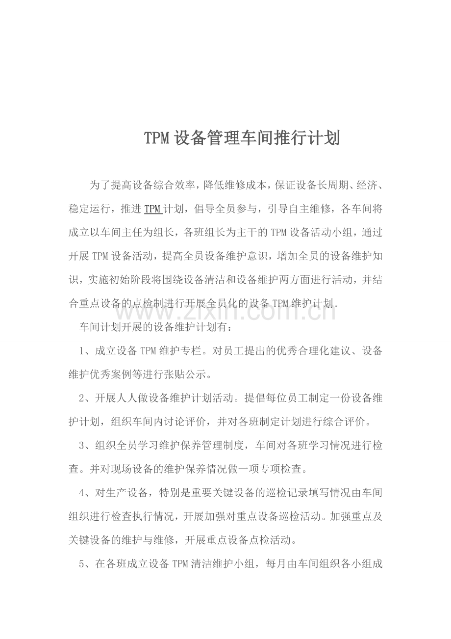 TPM管理推行车间计划.doc_第1页