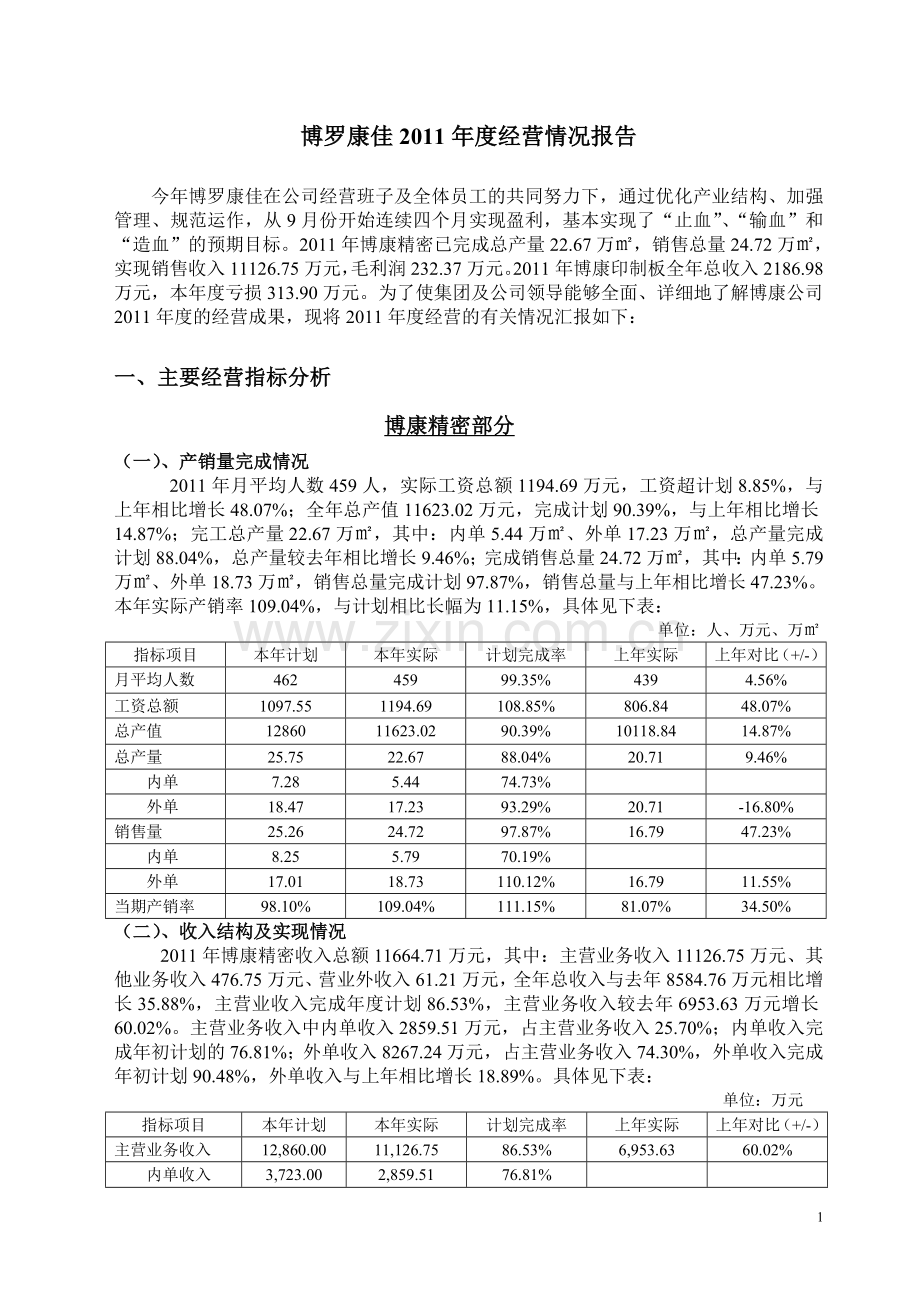 博罗康佳2011年度经营情况分析报告-Microsoft-Word-文档.doc_第1页