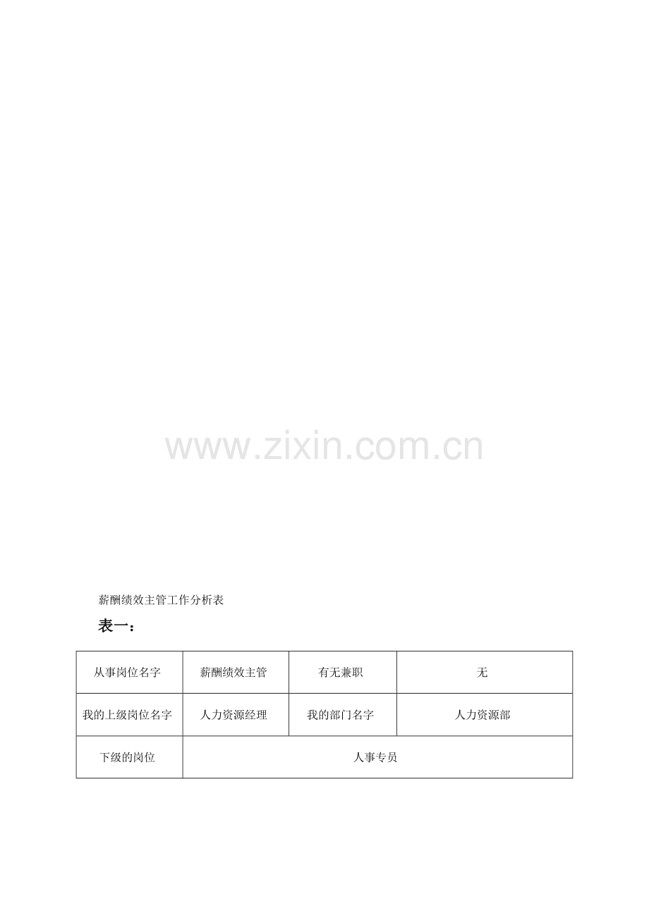 薪酬绩效主管工作分析表.doc_第1页