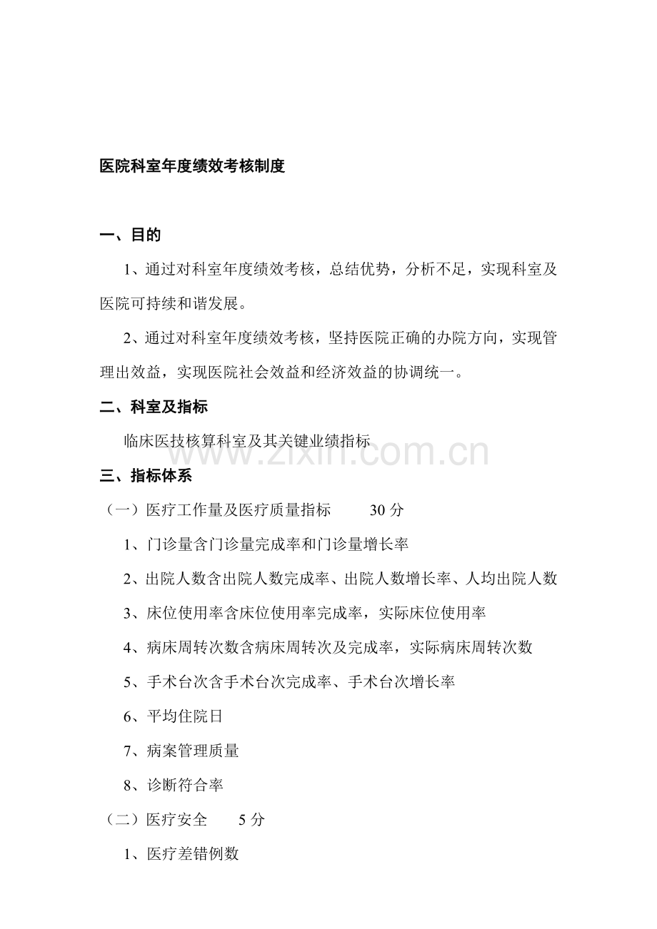 医院科室年度绩效考核制度.doc_第1页