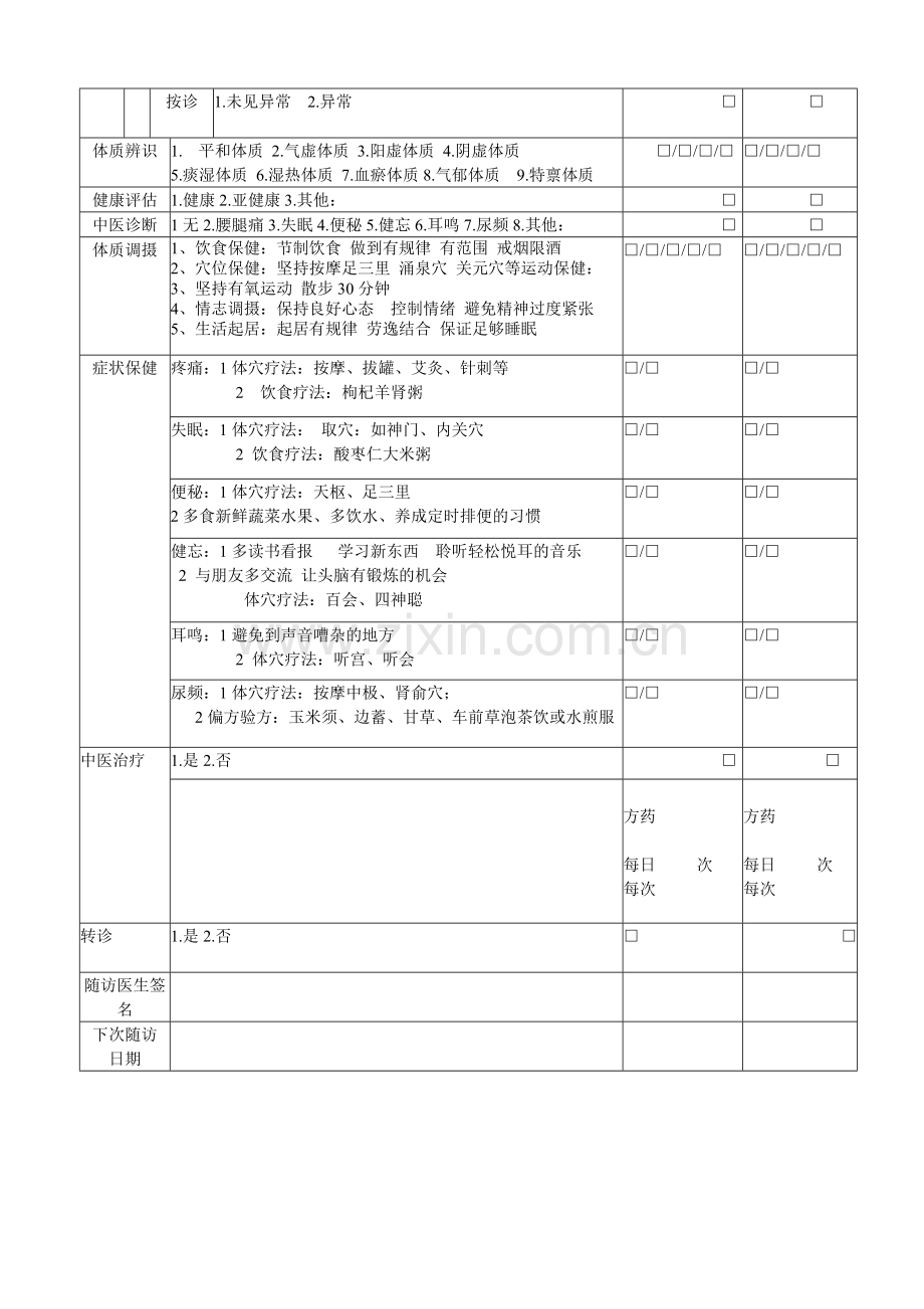 老年人中医健康管理随访服务记录表.doc_第2页