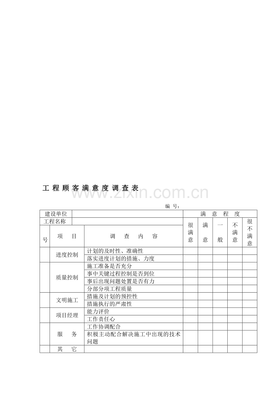 工程顾客满意度调查表.doc_第1页
