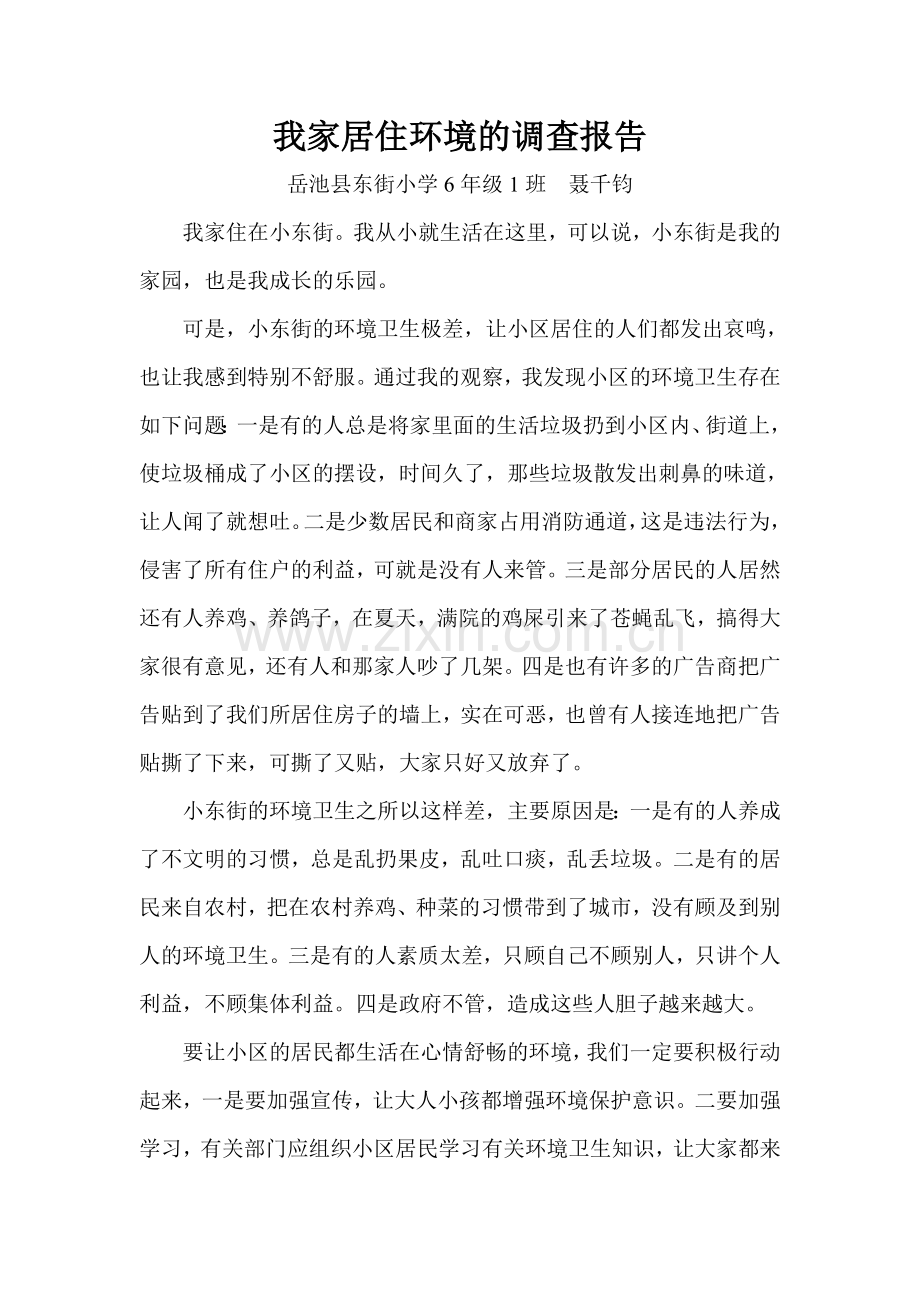 我家居住环境的调查报告.doc_第1页