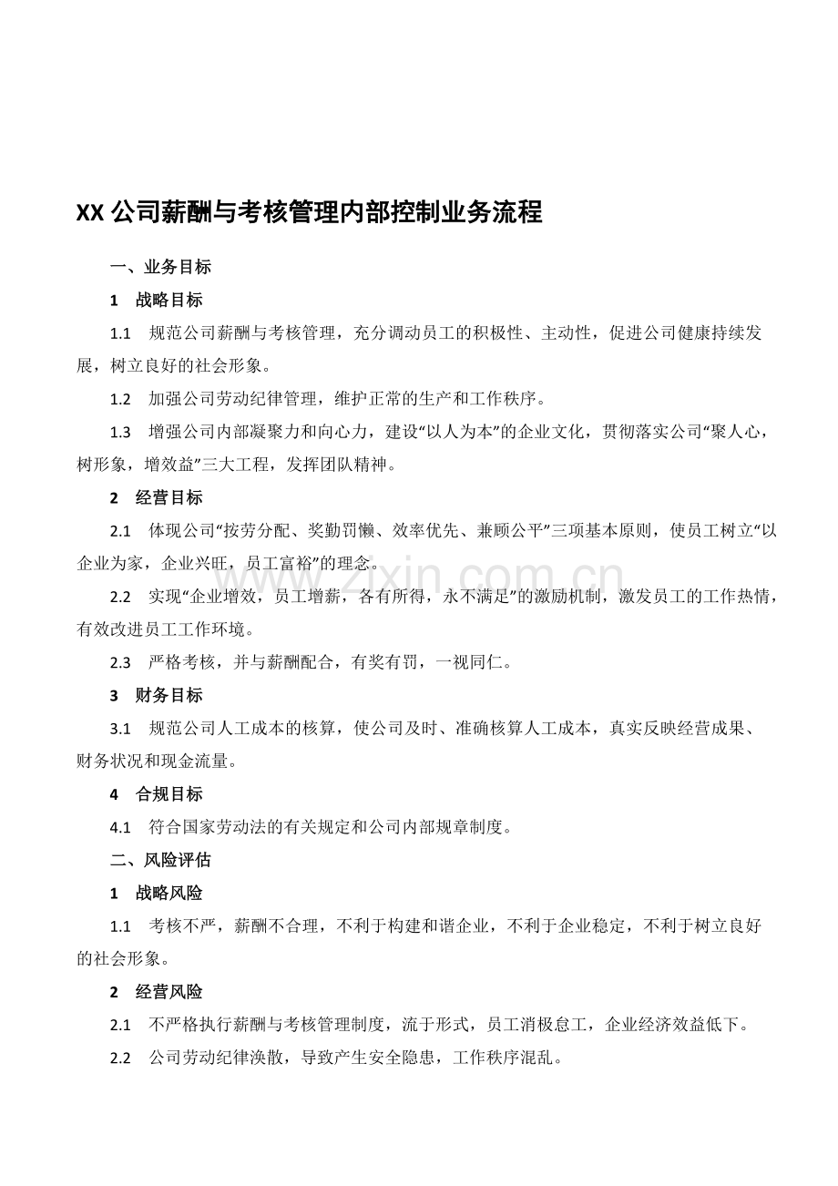 XX公司薪酬与考核管理内部控制业务流程.doc_第1页