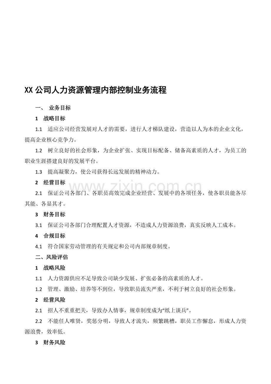 XX公司人力资源管理内部控制业务流程.doc_第1页