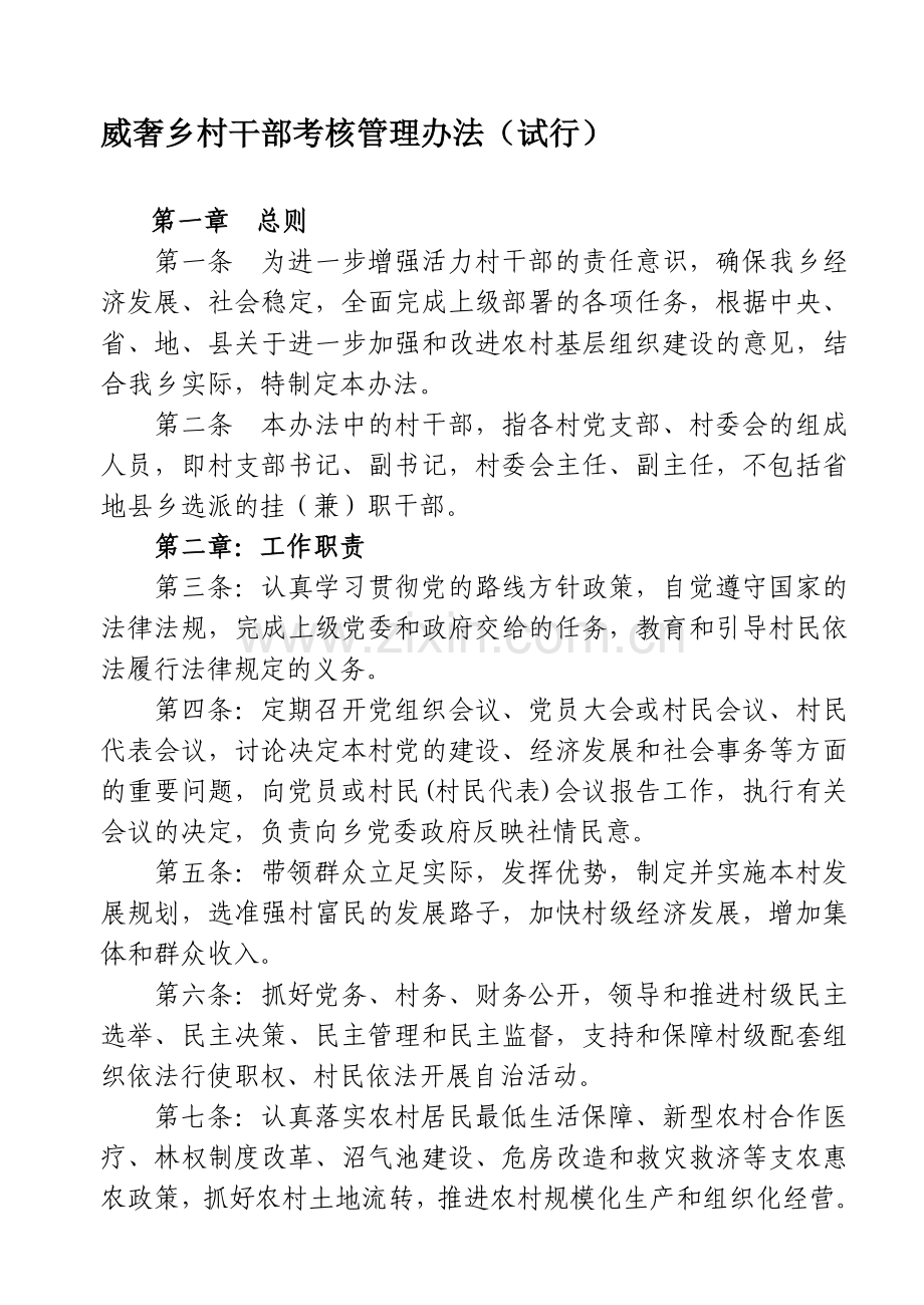威奢乡村干部考核管理办法(已修改)1.doc_第1页