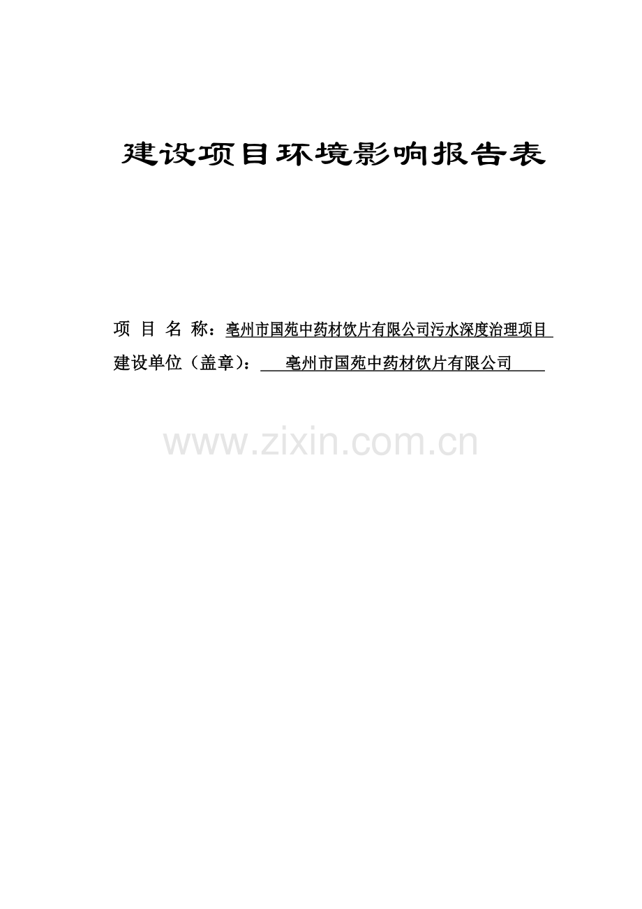 中药材饮片有限公司污水深度治理项目环境评估报告.doc_第1页