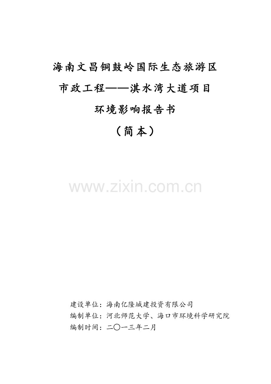 海南文昌铜鼓岭国际生态旅游区市政工程—淇水湾大道项目环境影响报告书简本.doc_第1页