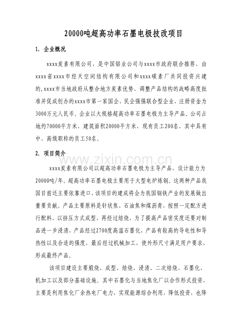 20000吨超高功率石墨电极技改项目可行性研究报告.doc_第1页