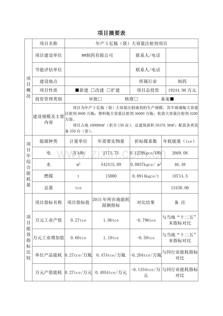 年产5亿瓶(袋)大容量注射剂项目节能评估报告书.doc_第1页