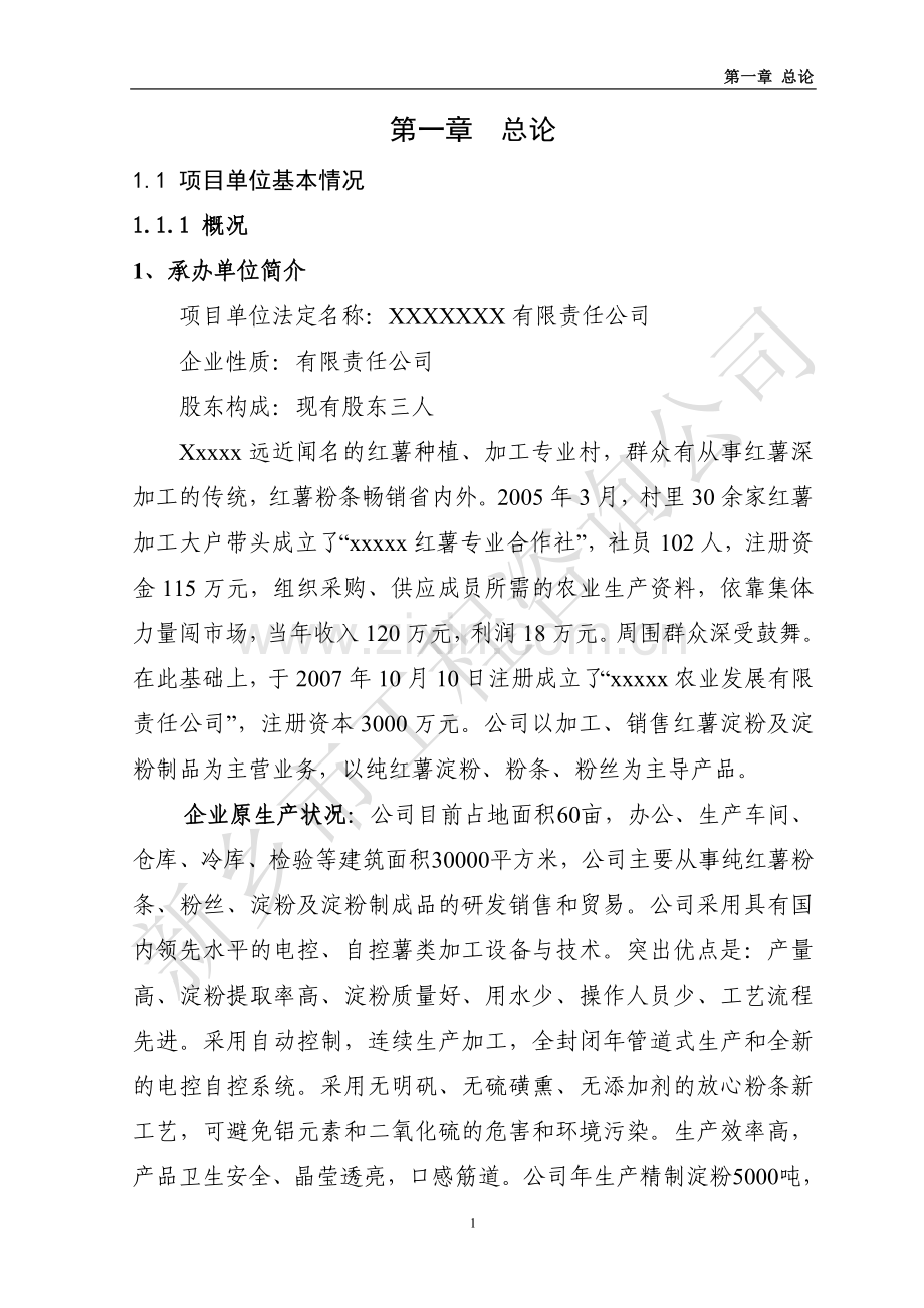 精制红薯淀粉扩建项目可行性报告.doc_第1页