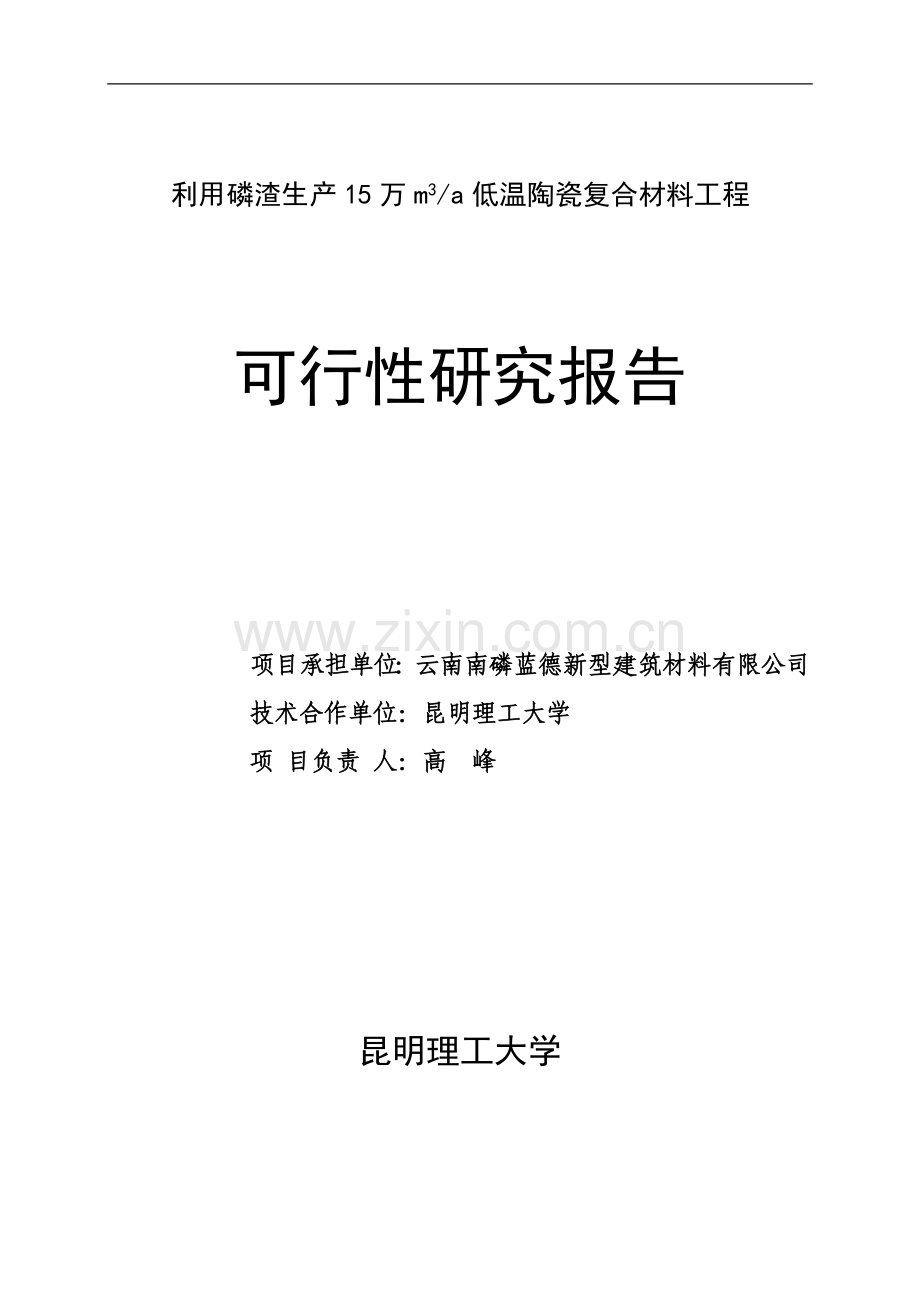 利用工业废渣生产15万m3a低温陶瓷复合材料项目可行性研究报告.doc_第1页