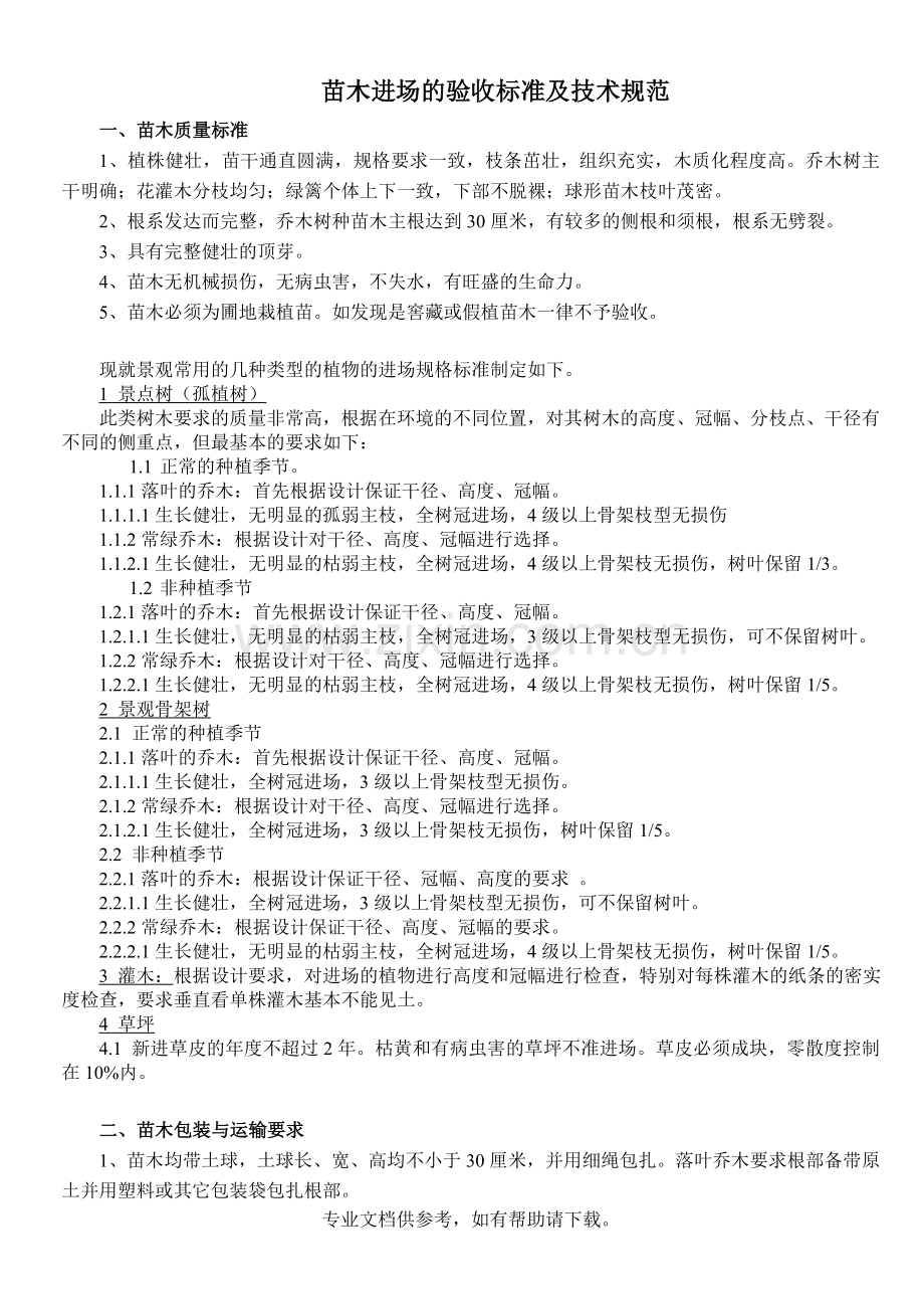 苗木进场验收标准及技术规范.doc_第1页