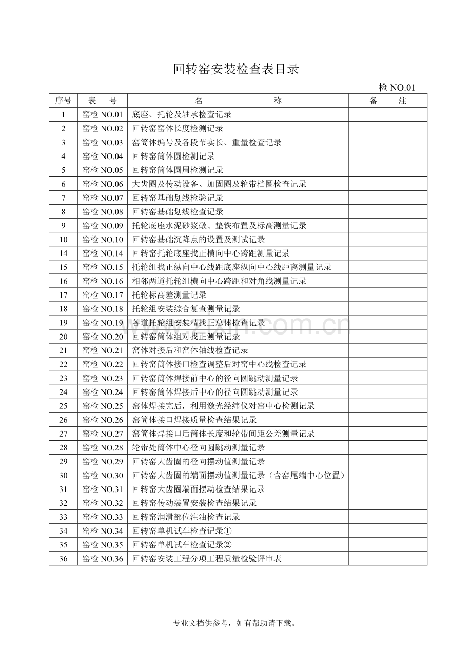 回转窑安装检查记录表.doc_第1页