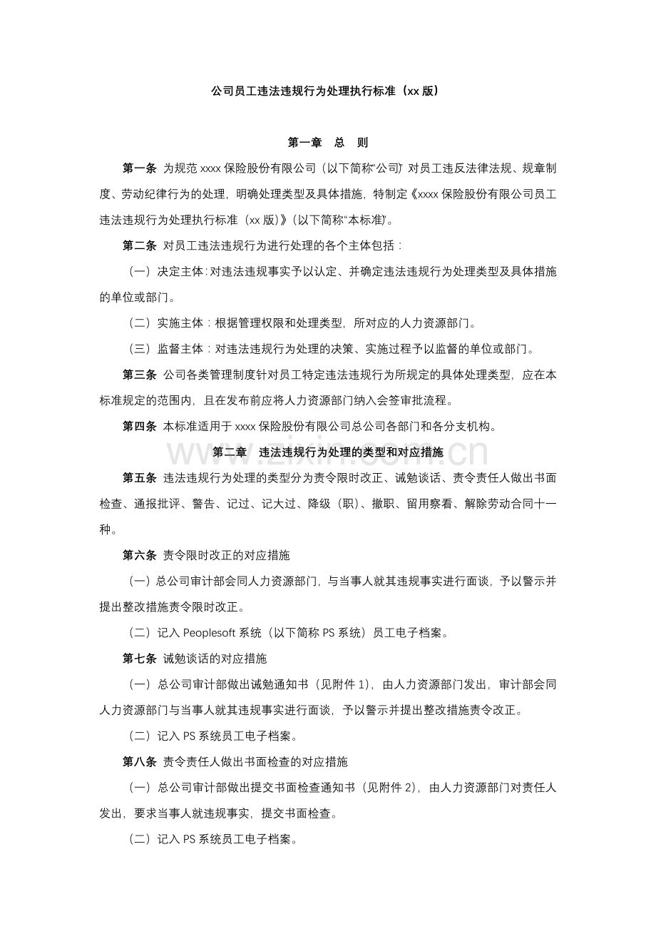 公司员工违法违规行为处理执行标准模版.docx_第1页