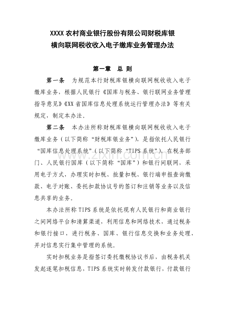 银行横向联网税收收入电子缴库业务管理办法模版.docx_第1页