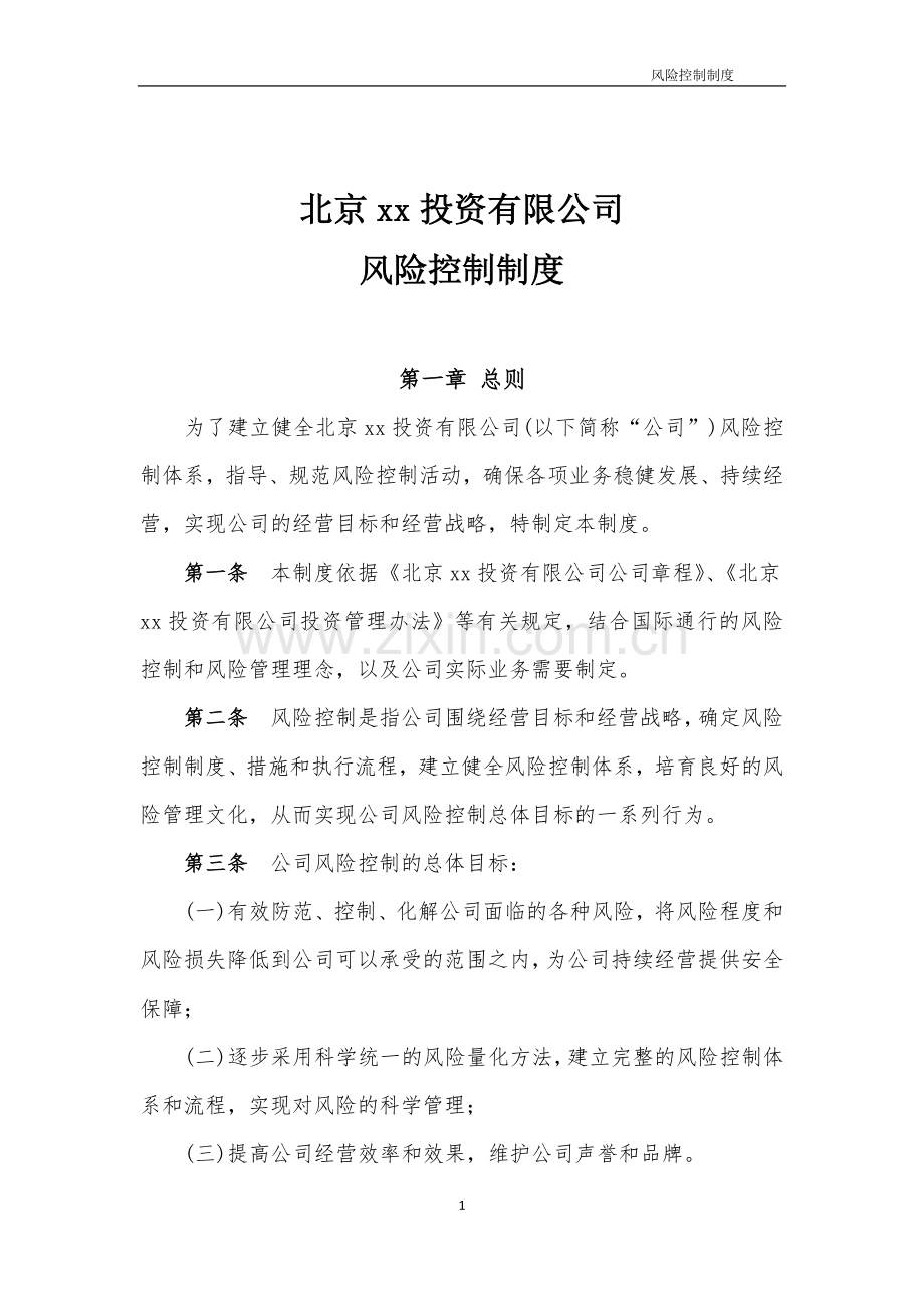 投资公司风险控制管理办法模版.doc_第1页