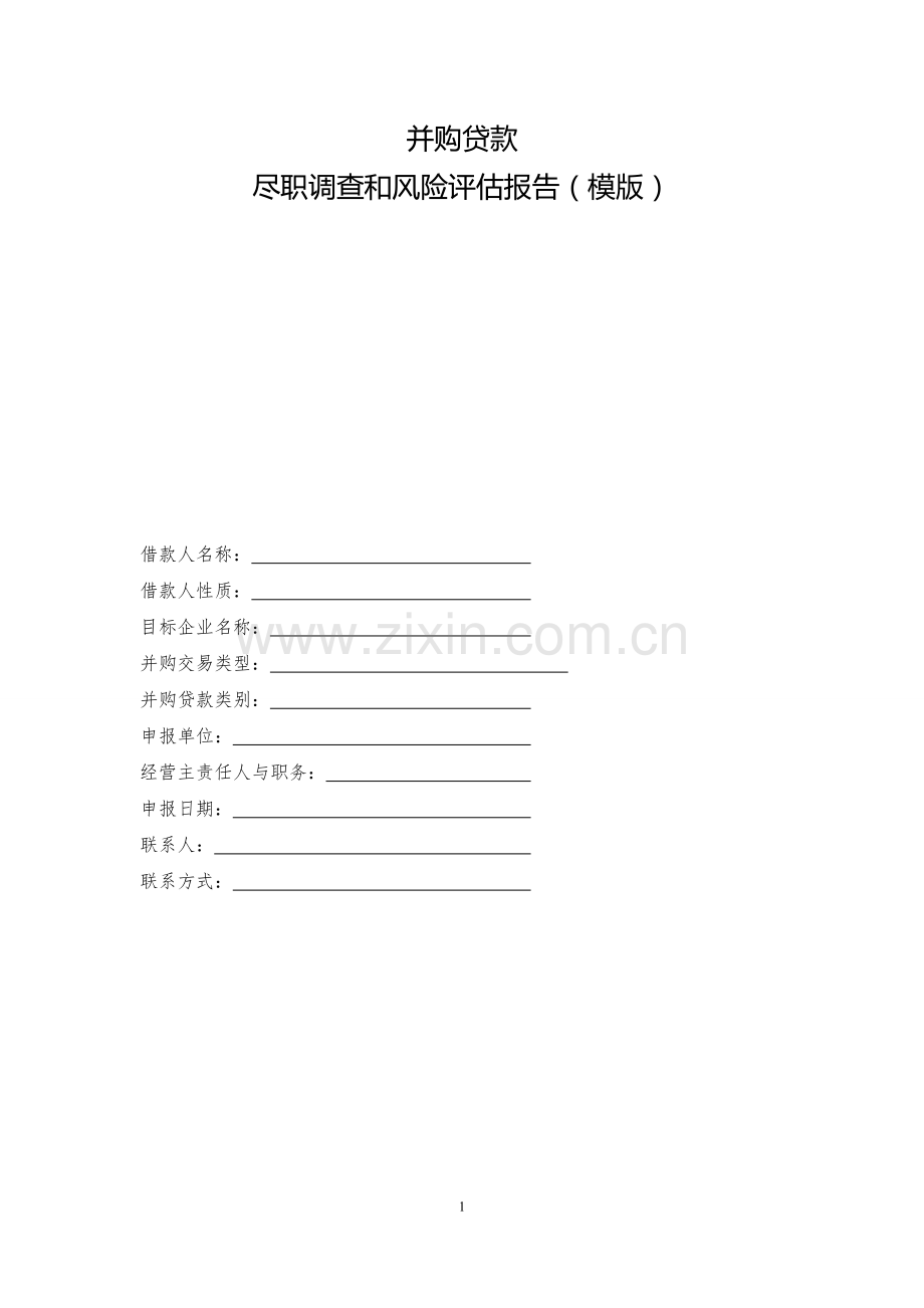 并购贷款尽职调查与风险评估报告(模板)模版.doc_第1页